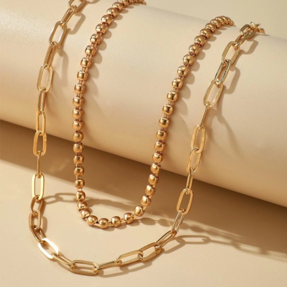 !!!or $25 Gold Color Two Layer Link Chain Necklace - Picture 4 of 5